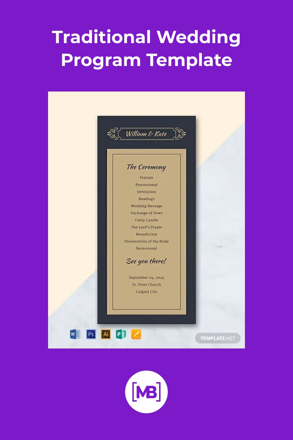 A simple and traditional program template used for wedding events.