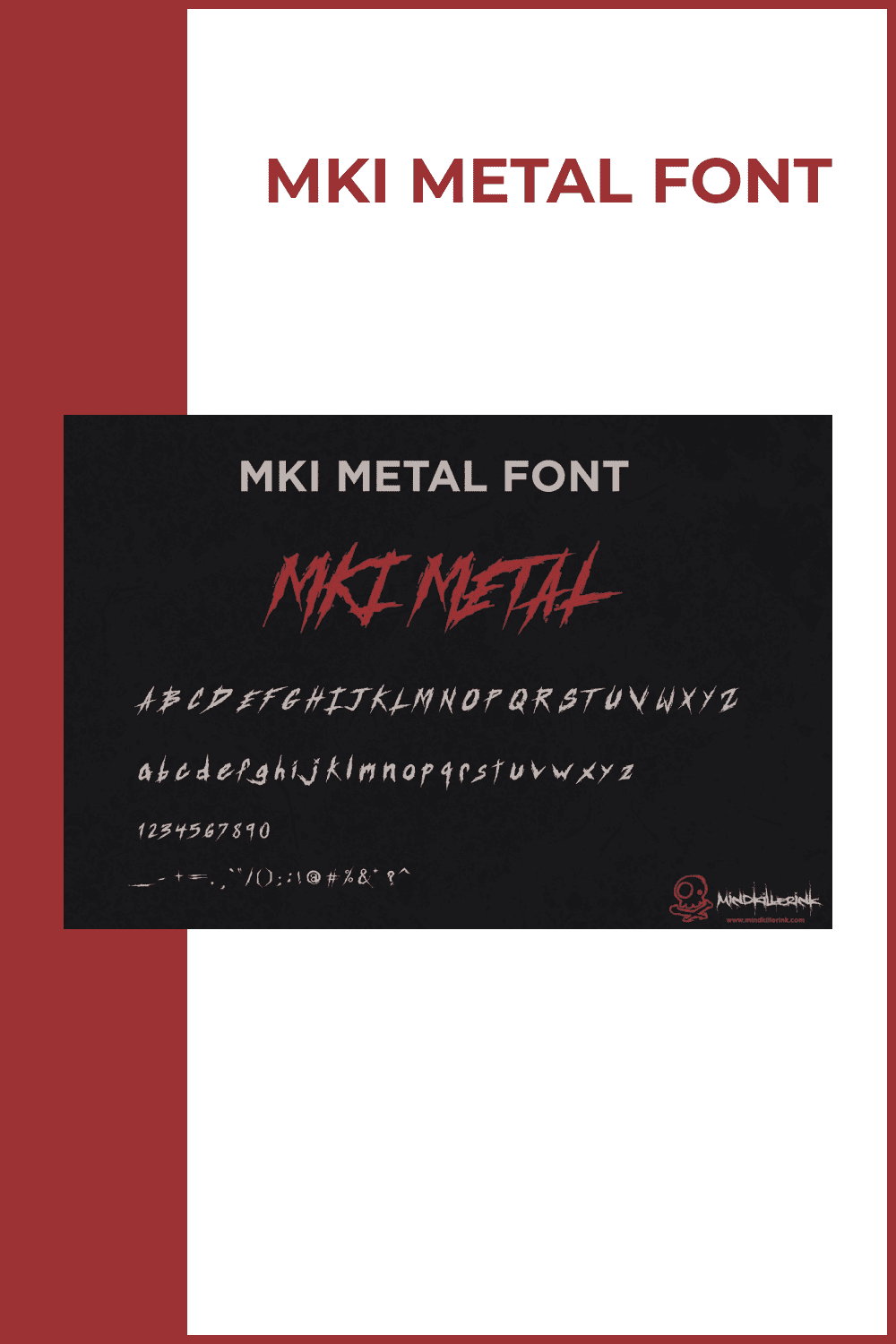 Rock style font in red.