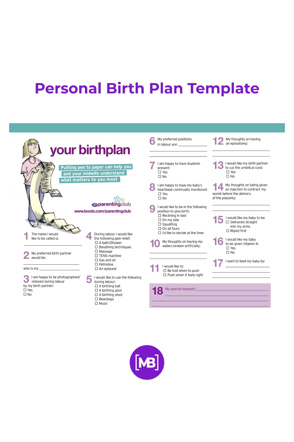 Personal birth plan template.