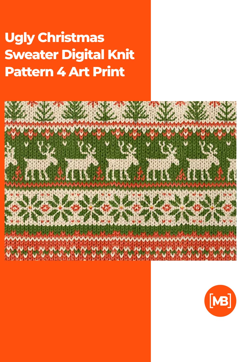 Intense print with deer and snowflakes in green mixed with red threads.