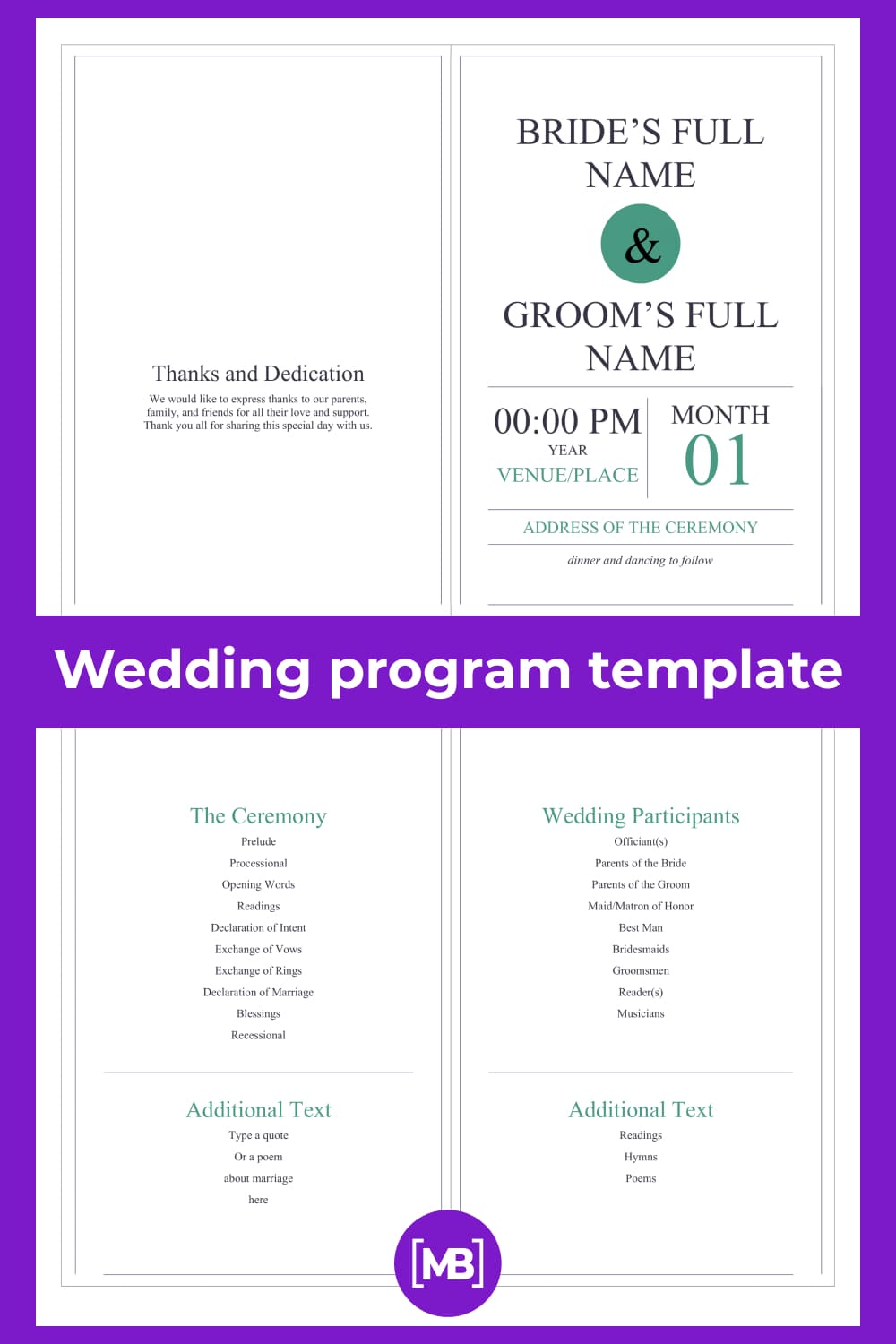 A very simple and straightforward template. will perfectly complement the classic ceremony.
