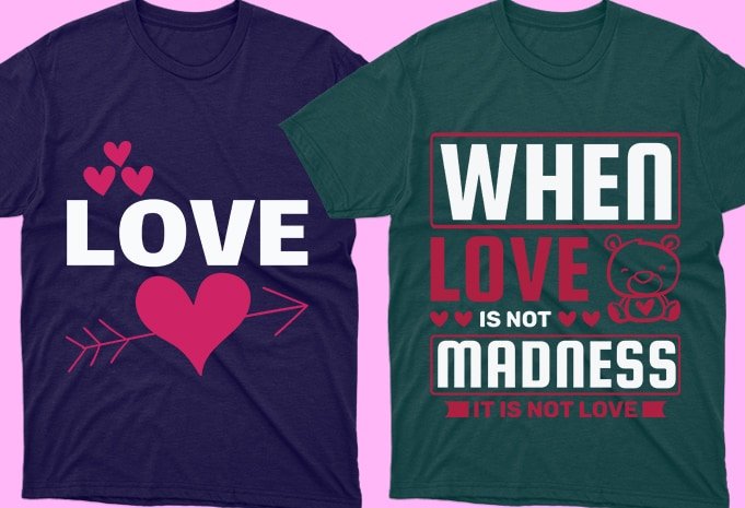 T-shirts in green and purple colors for lovers. 