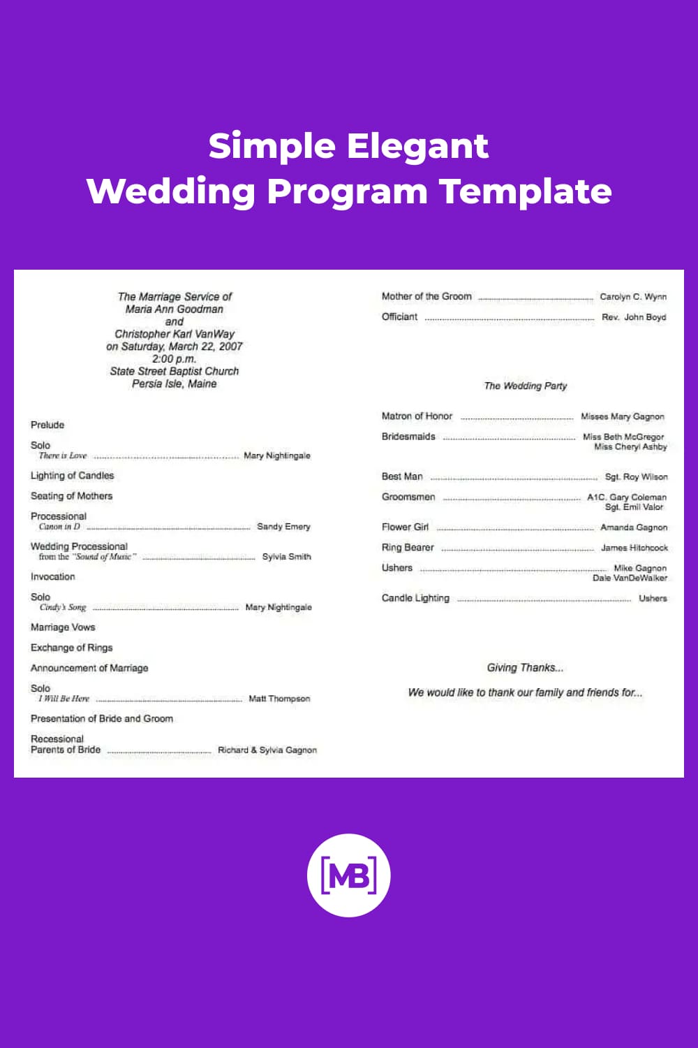 Here is a simple elegant wedding program template for your big day.