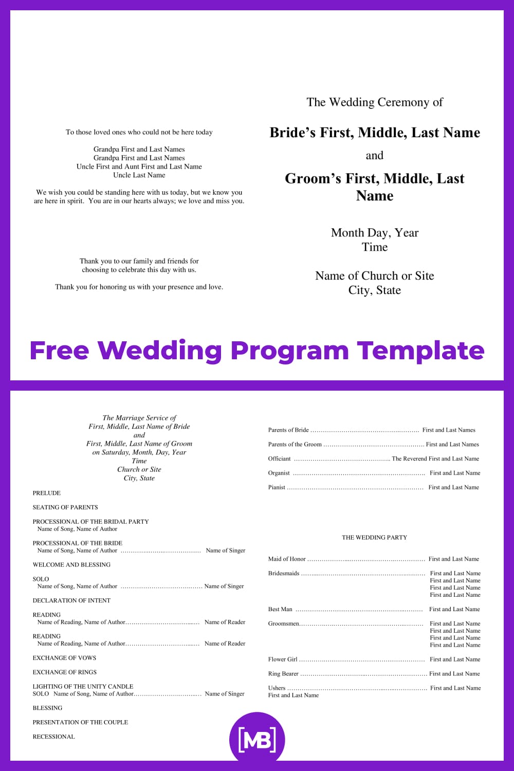 Wedding program template.