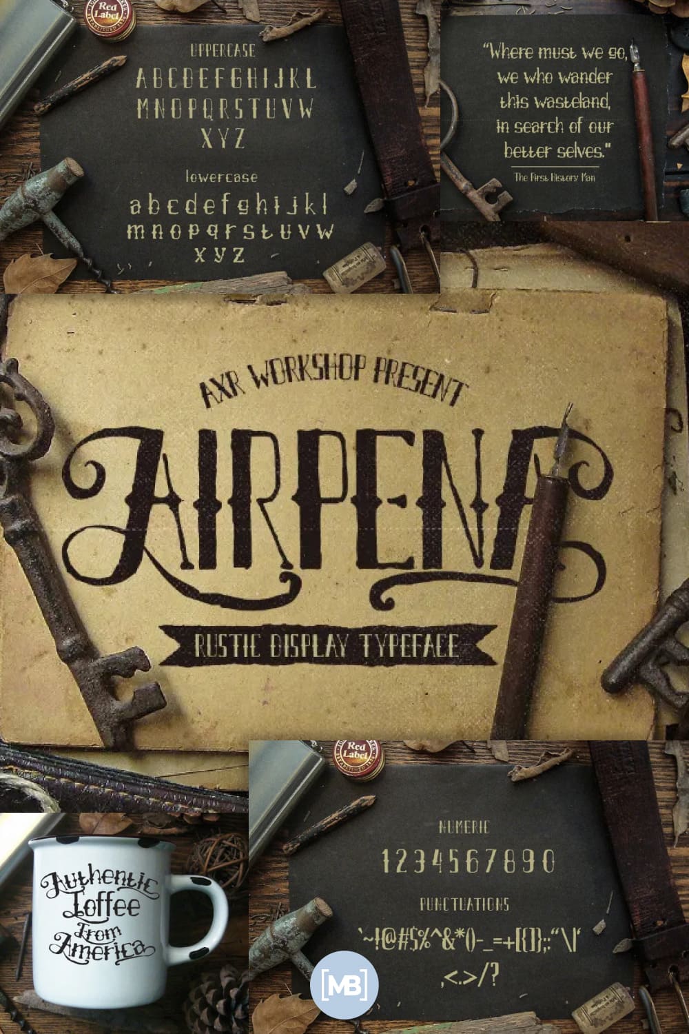 Airpena is represent the retro rustic style of it. It comes with full alphabet alternates.