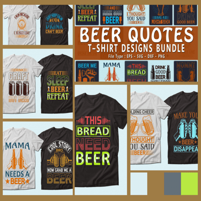 20 Beer Quotes T shirt Designs Bundle cover image.