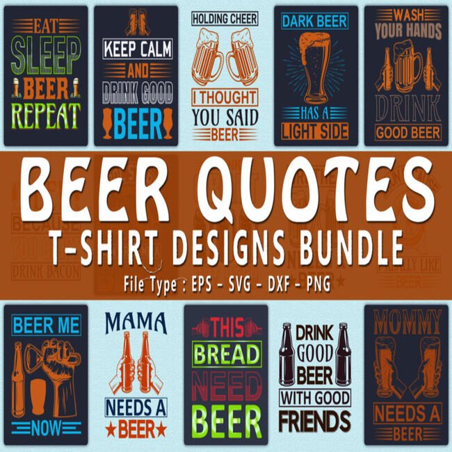 20 Beer Quotes T shirt Designs Bundle main image.