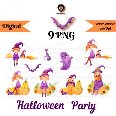 Halloween Party. Funny Witch set cover image.