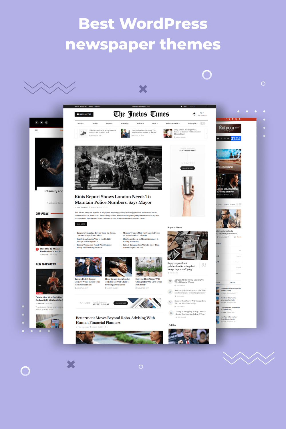 25 Unique and Easy-to-use WordPress Newspaper Themes 2023 pinterest collage.