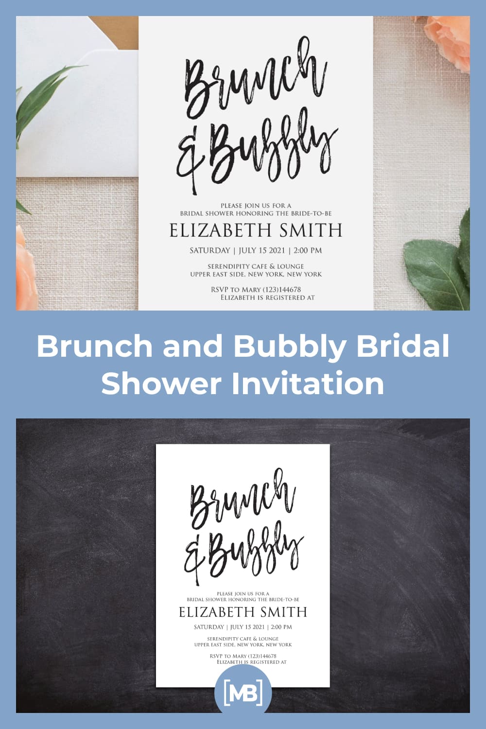 Brunch and bubbly bridal shower invitation.