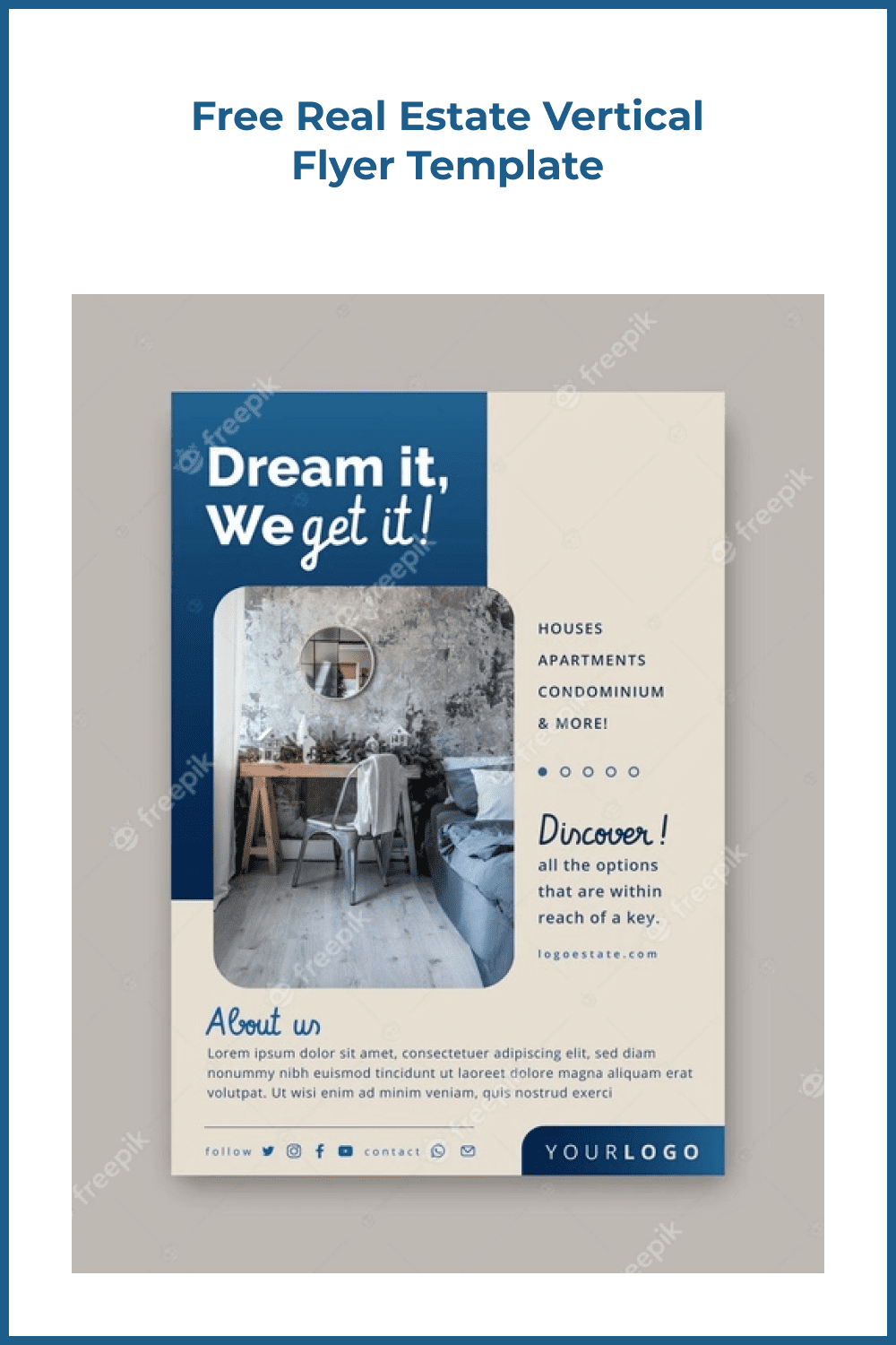 Vintage template in blue and beige color with different font styles.