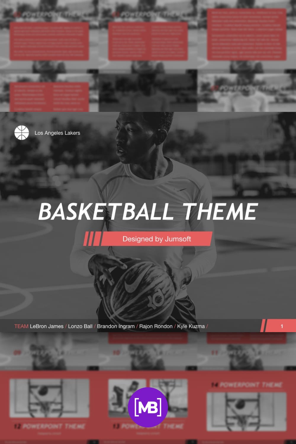 The Basketball template offers a professional look for your unique MS PowerPoint slideshows. It includes 32 masters in the standard size.