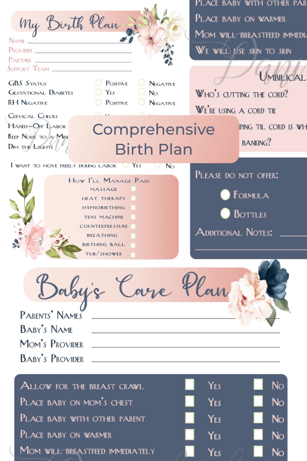 Beautifully designed birth planning sheets that cover every need-to-know aspect of your birth for those who are assisting you, from the moment labor begins through postpartum and newborn care.