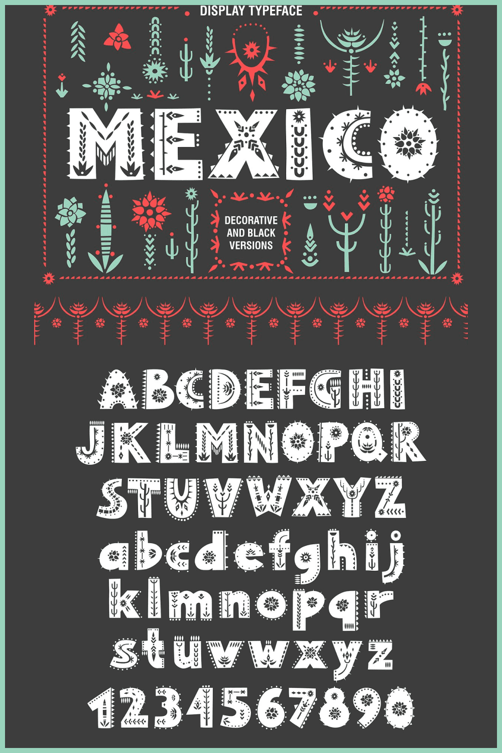 The typeface is presented in two fonts: decorative and black. Also the product includes a small clipart with stylized desert plants.
