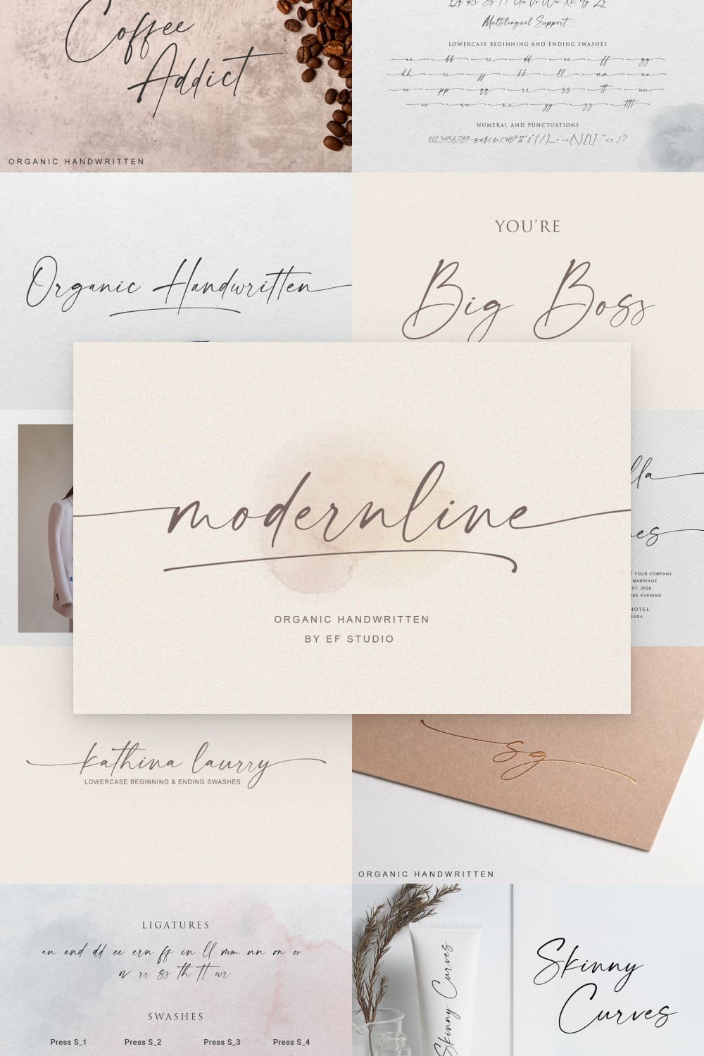 Modernline is an organic handwritten font that is suitable for branding, signature, wedding invitation, promotion, product packaging, and other needs. This font is modern, simple, but still authentic.