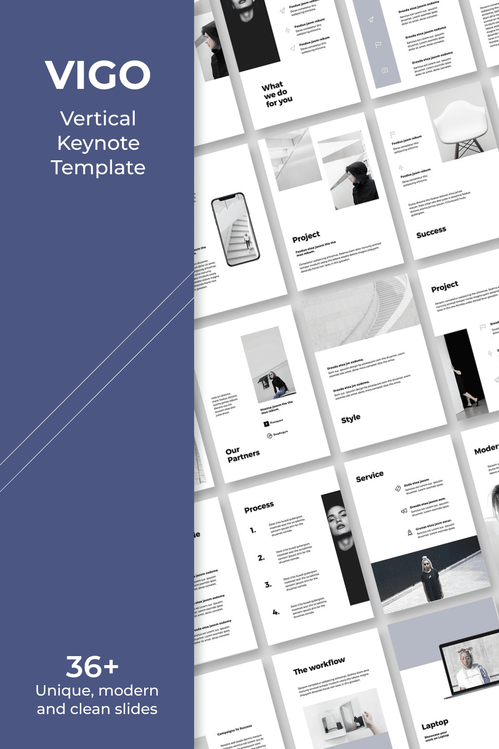 Collage of VIGO presentation pages with vertical orientation, white background and gray graphics.
