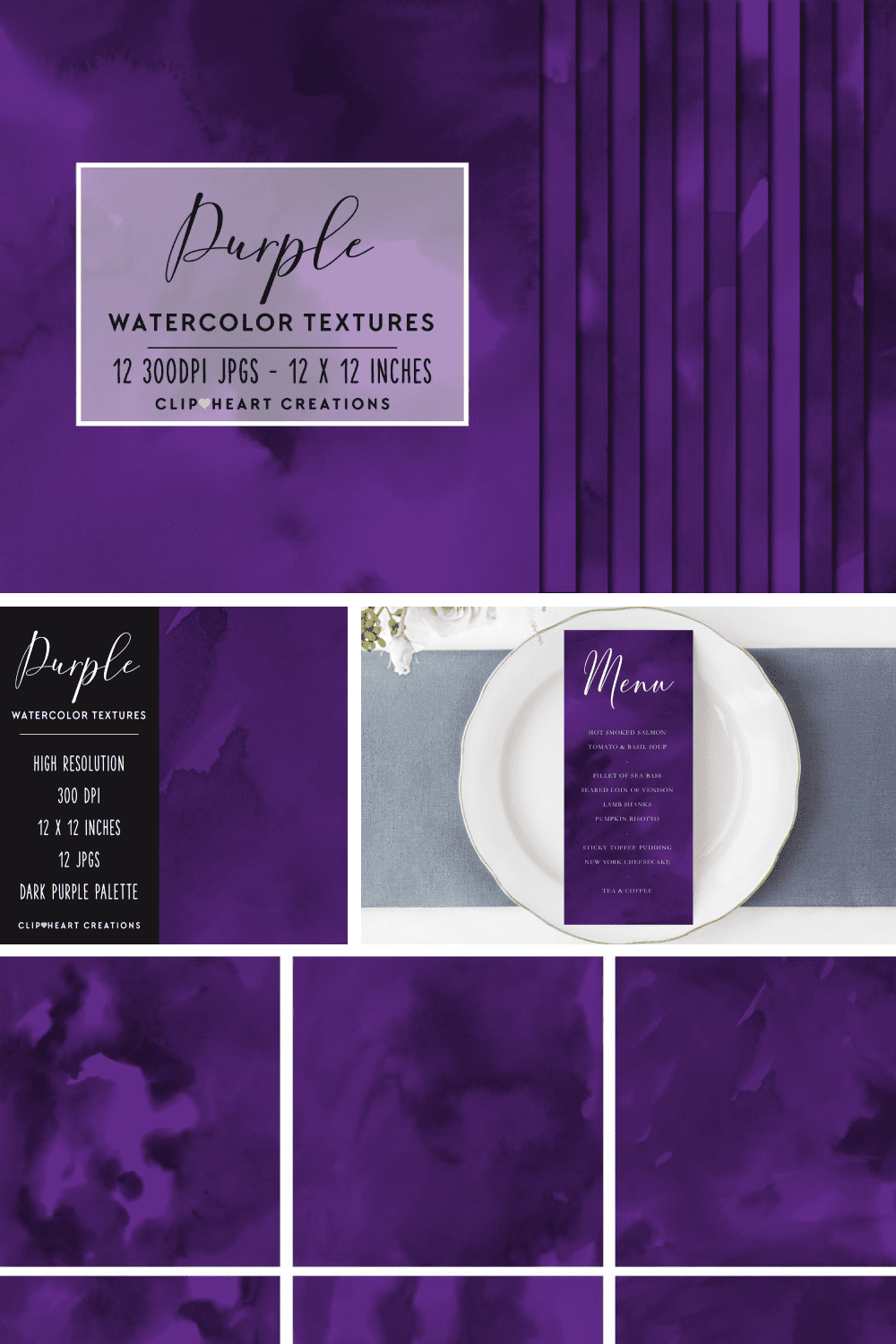 Deep purple watercolor papers.
