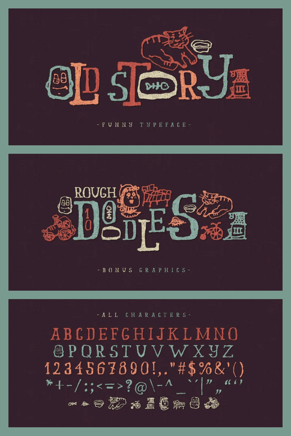 This font with funny doodles. All the graphics you can access from the