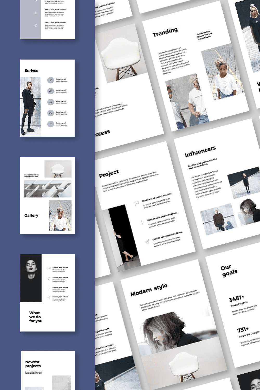 The collection of the template includes icons, infographics and diagrams, customized for the general style.