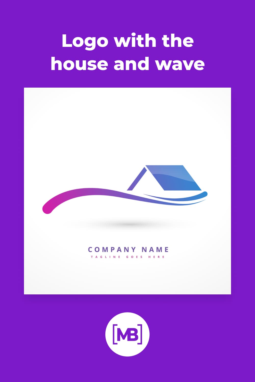Logo with purple house and wave.