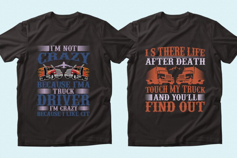 T-shirts with vintage truck graphics and soft colored lettering.