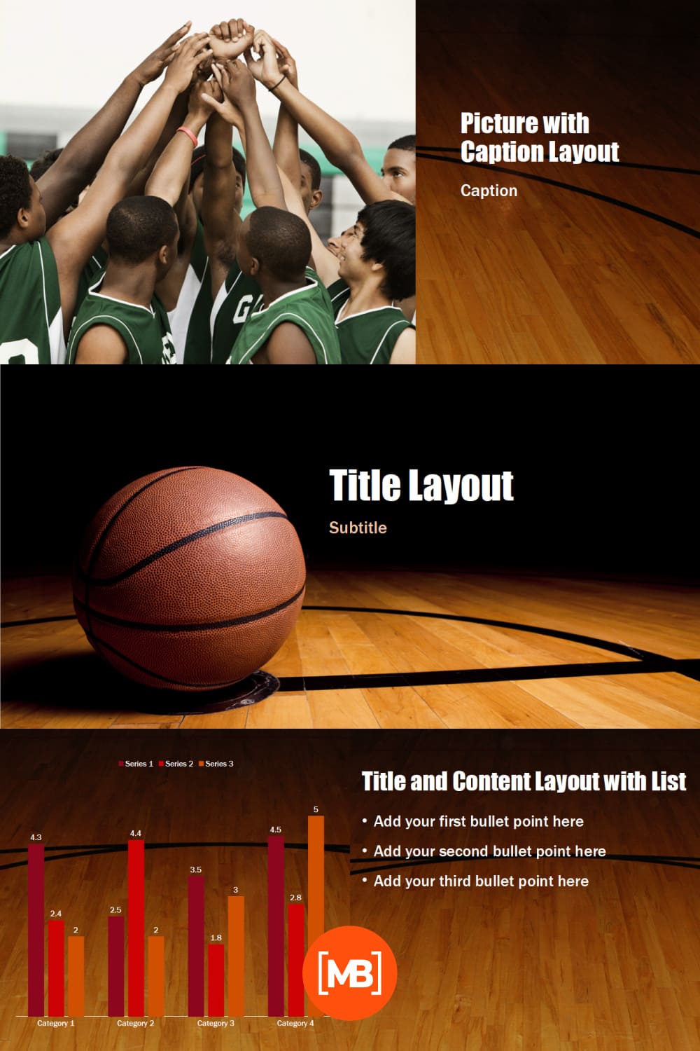 This basketball-themed presentation template is ideal for a team or school project.