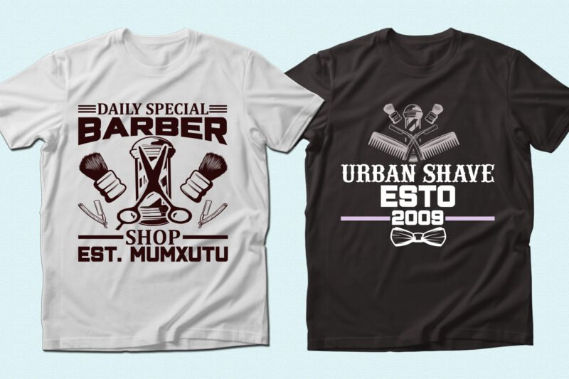 T-shirts with barber attributes.