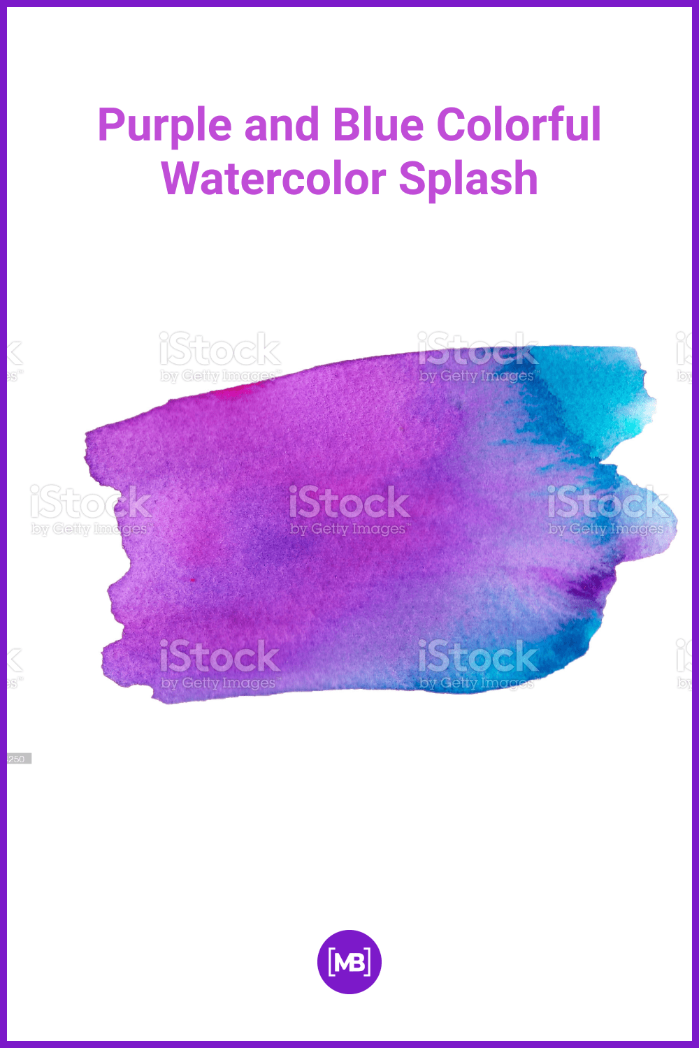 Purple and blue colorful watercolor blob on white background.