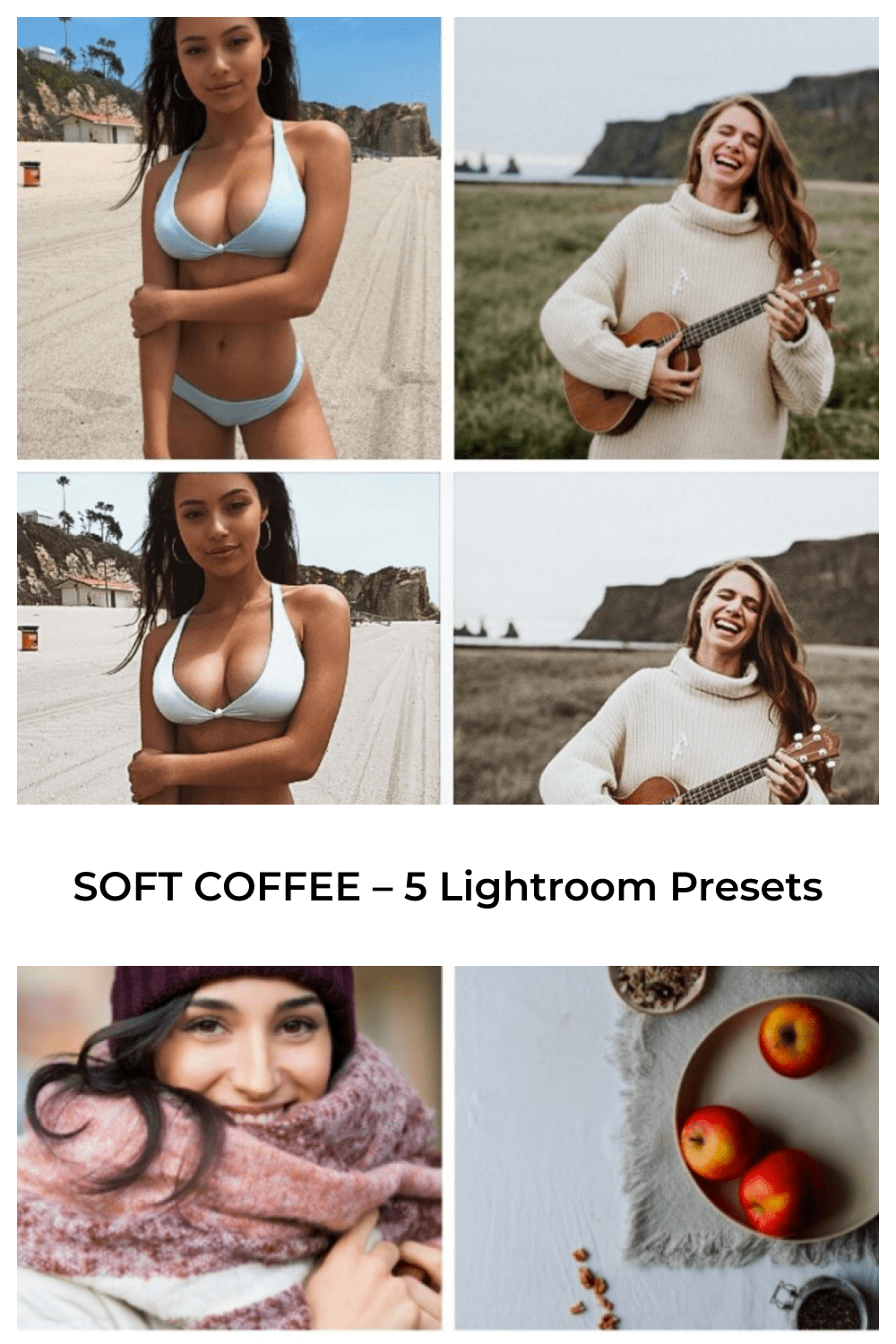 These presets are perfect for absolutely all types of photos, including Winter and Christmas pictures. They will beautifully enhance travel, lifestyle, fashion and family photos. If you are looking to add more soft brown tones to your photos.