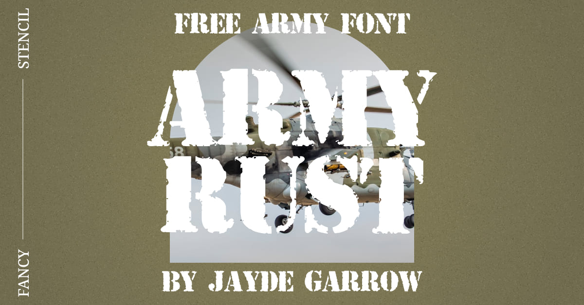 Olive background with bold army font in white color.