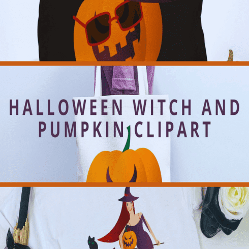 Halloween Witch and Pumpkin Clipart main cover.