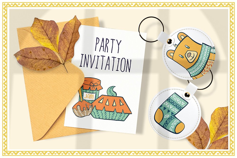 This is a perfect autumn invitation with pumpkins and wild animals.