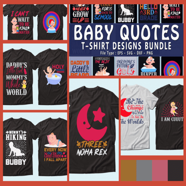 Trendy 20 Baby quotes T shirt Designs Bundle cover image.