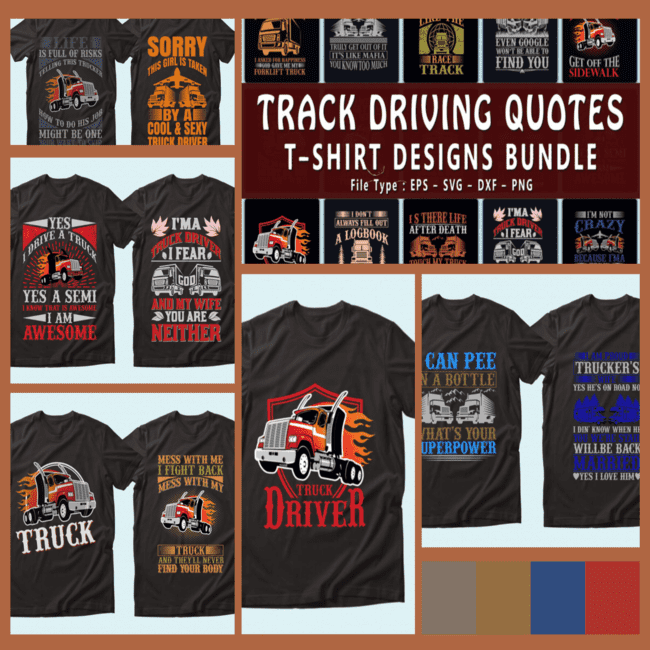 Trendy 20 Track Driving Quotes T shirt Designs Bundle cover image. 1
