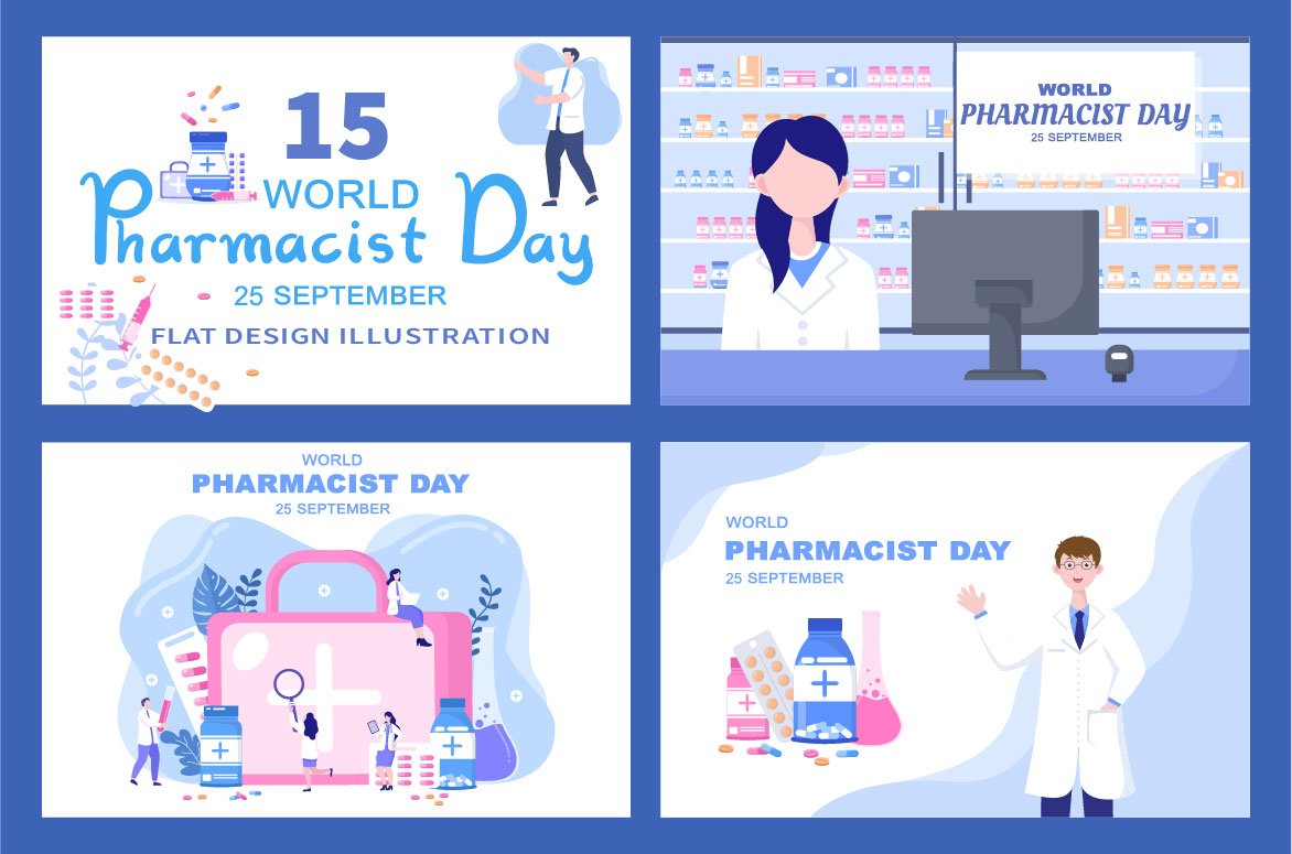 Purple illustrations for world pharmacists day.