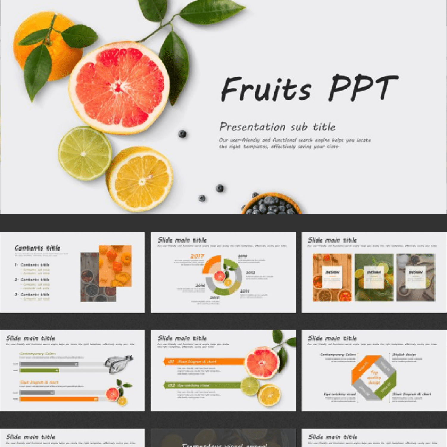 Fruits PPT Template cover image.