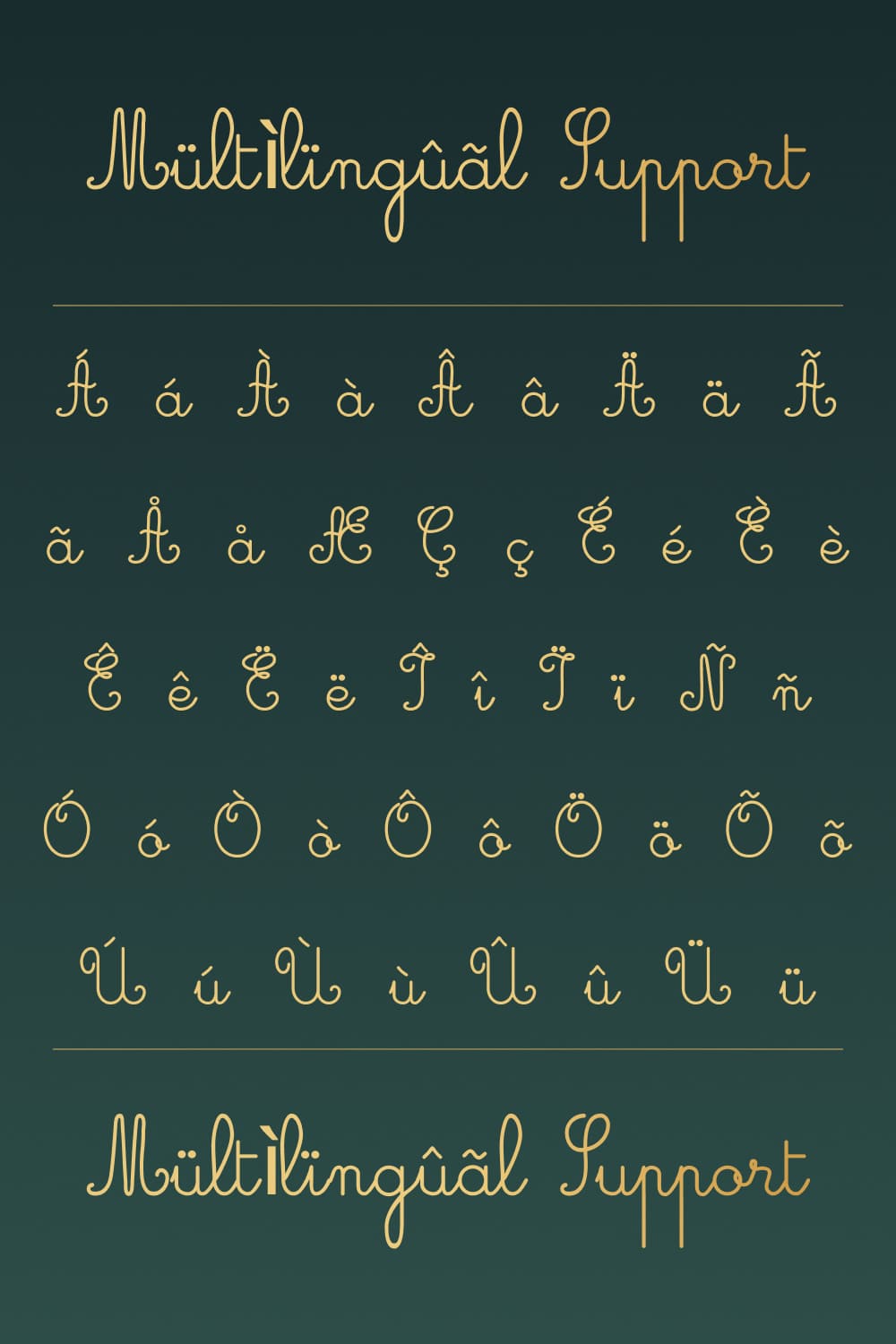 Multilingual support of the Free Cursive Font.