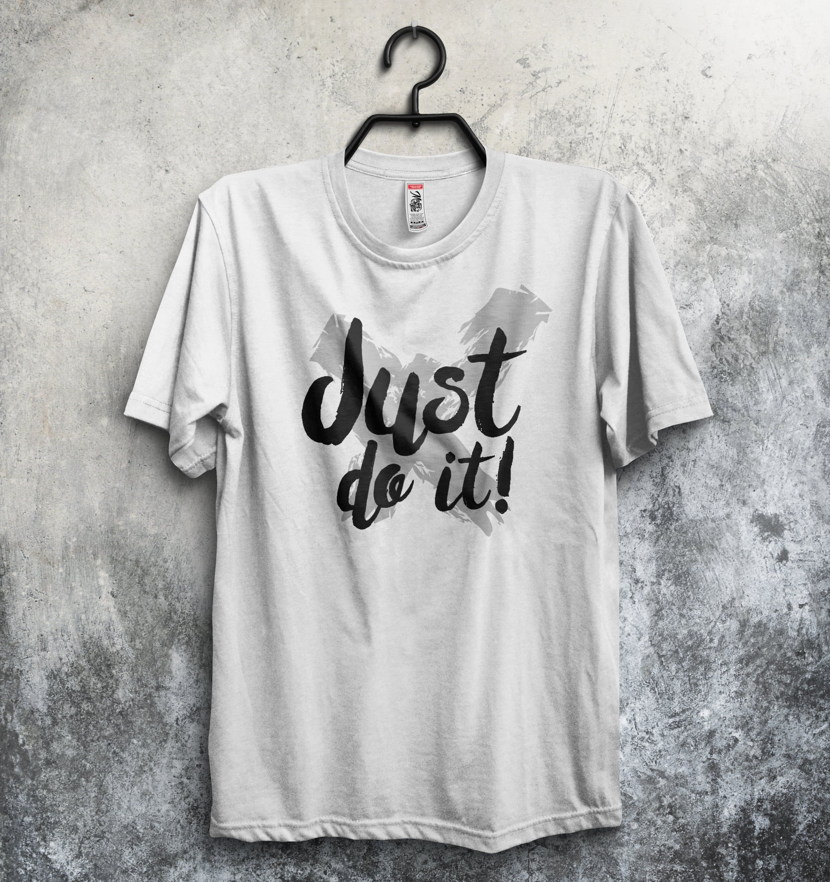 White classic t-shirt with silver phrase.