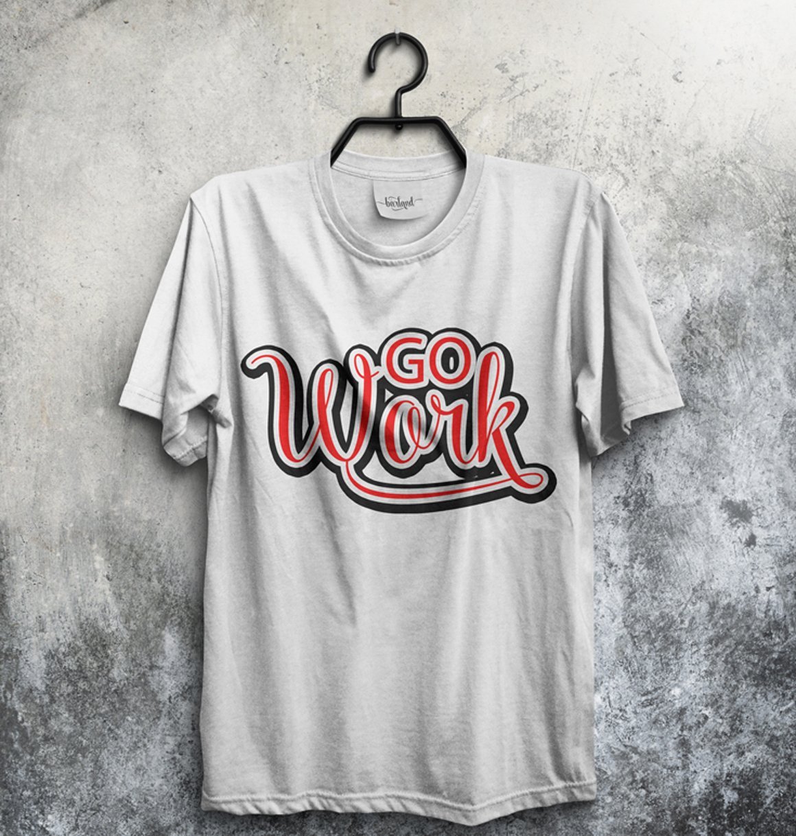 White t-shirt with 3D font.