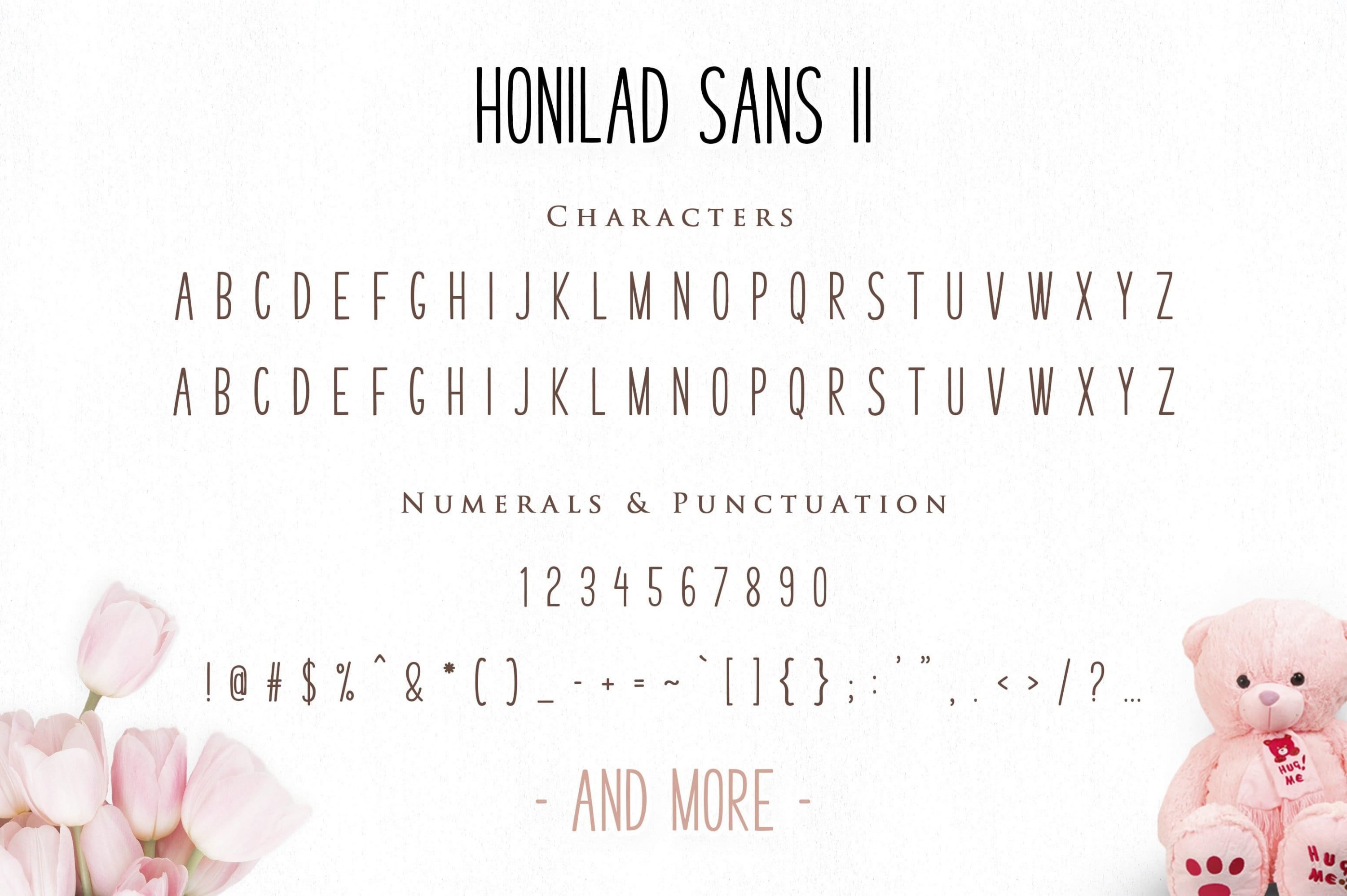 The main characters of Honilad font.