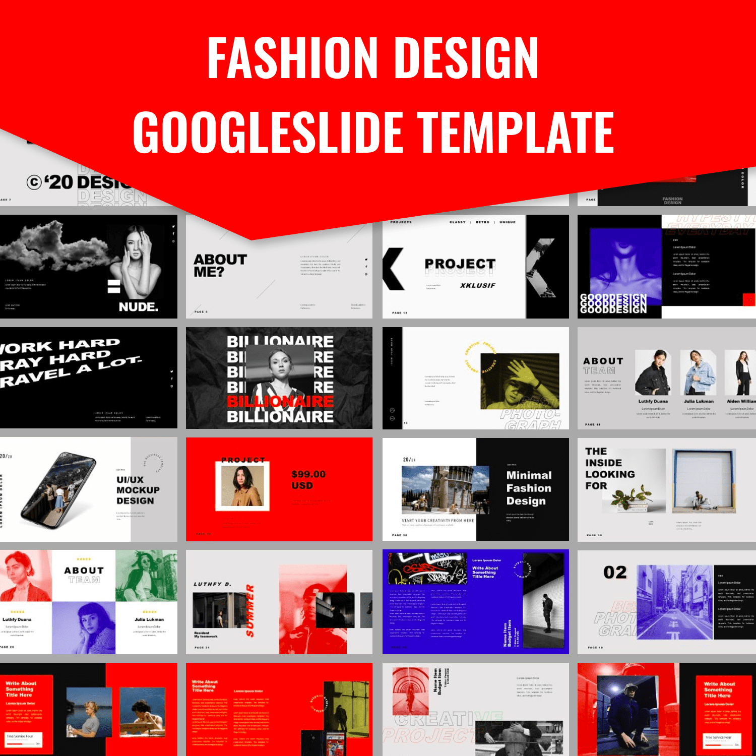 Fashion Design Googleslide Template main cover.