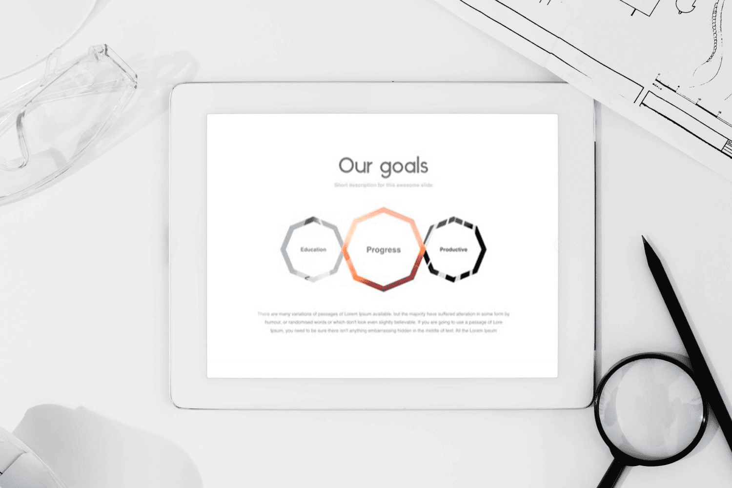 Tablet option of the Oreol PowerPoint Template.