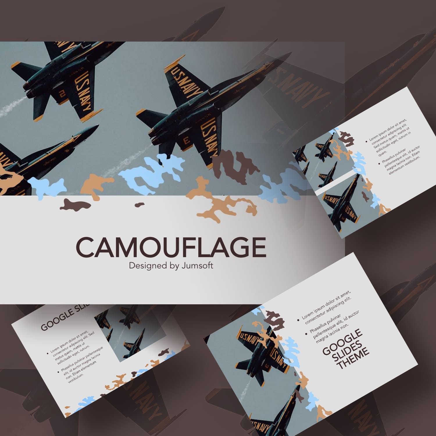 Camouflage Google Slides Template main cover.