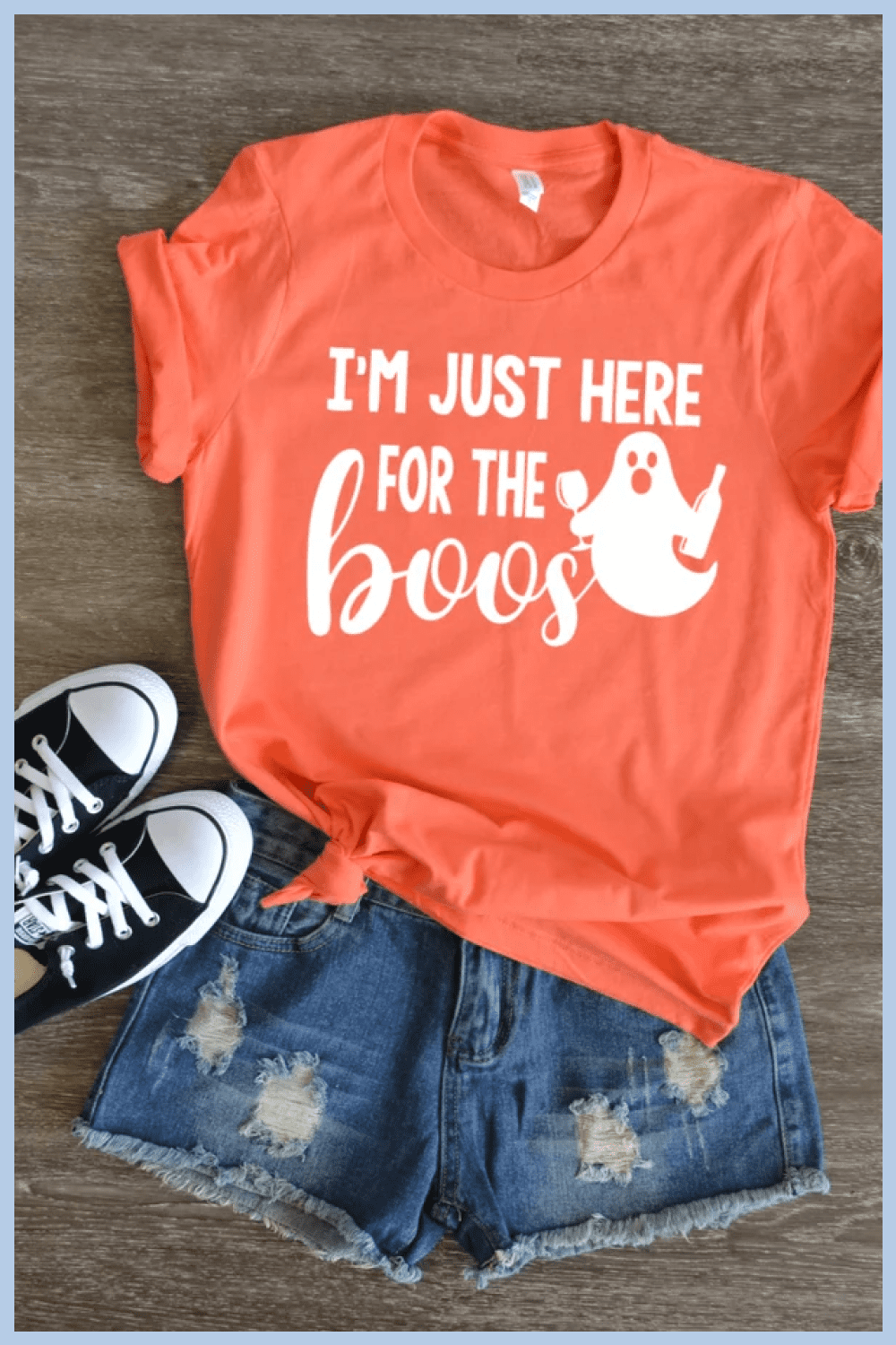 Coral T-shirt with a cute ghost and a beautiful inscription.