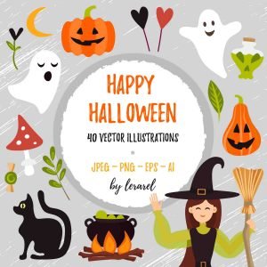 40 Happy Halloween Vector Illustrations cover image.