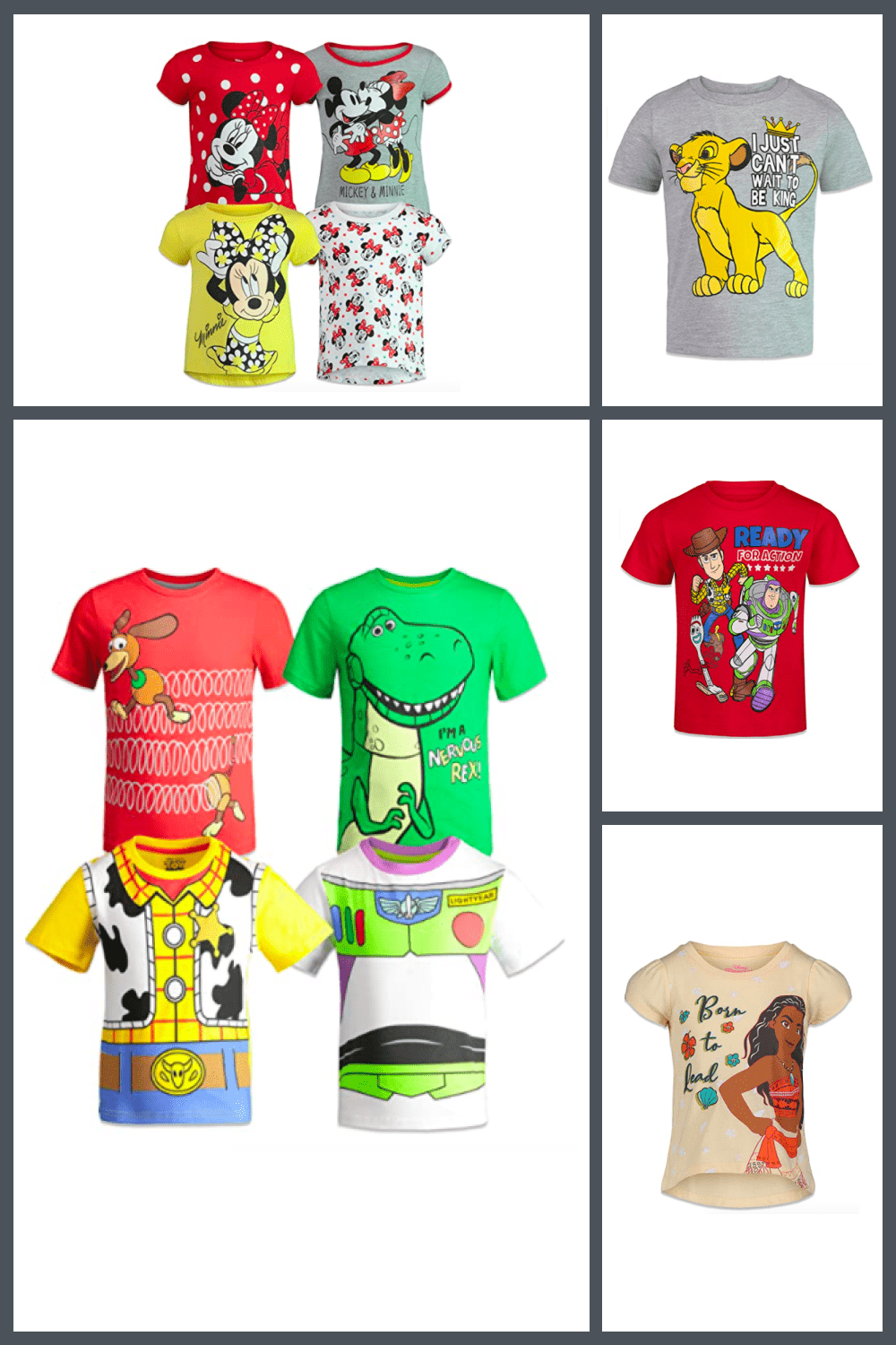 Cartoon T-shirts with various funny pictures.
