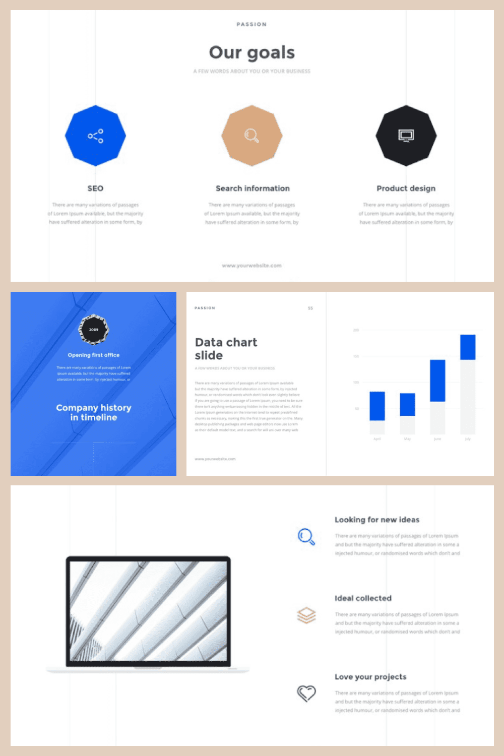 A blue template with beige elements will perfectly describe your project.