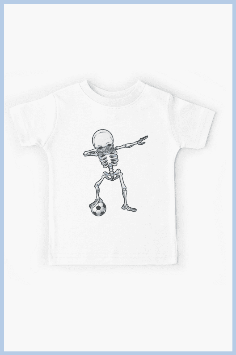White T-shirt with gray skeletons dancing.