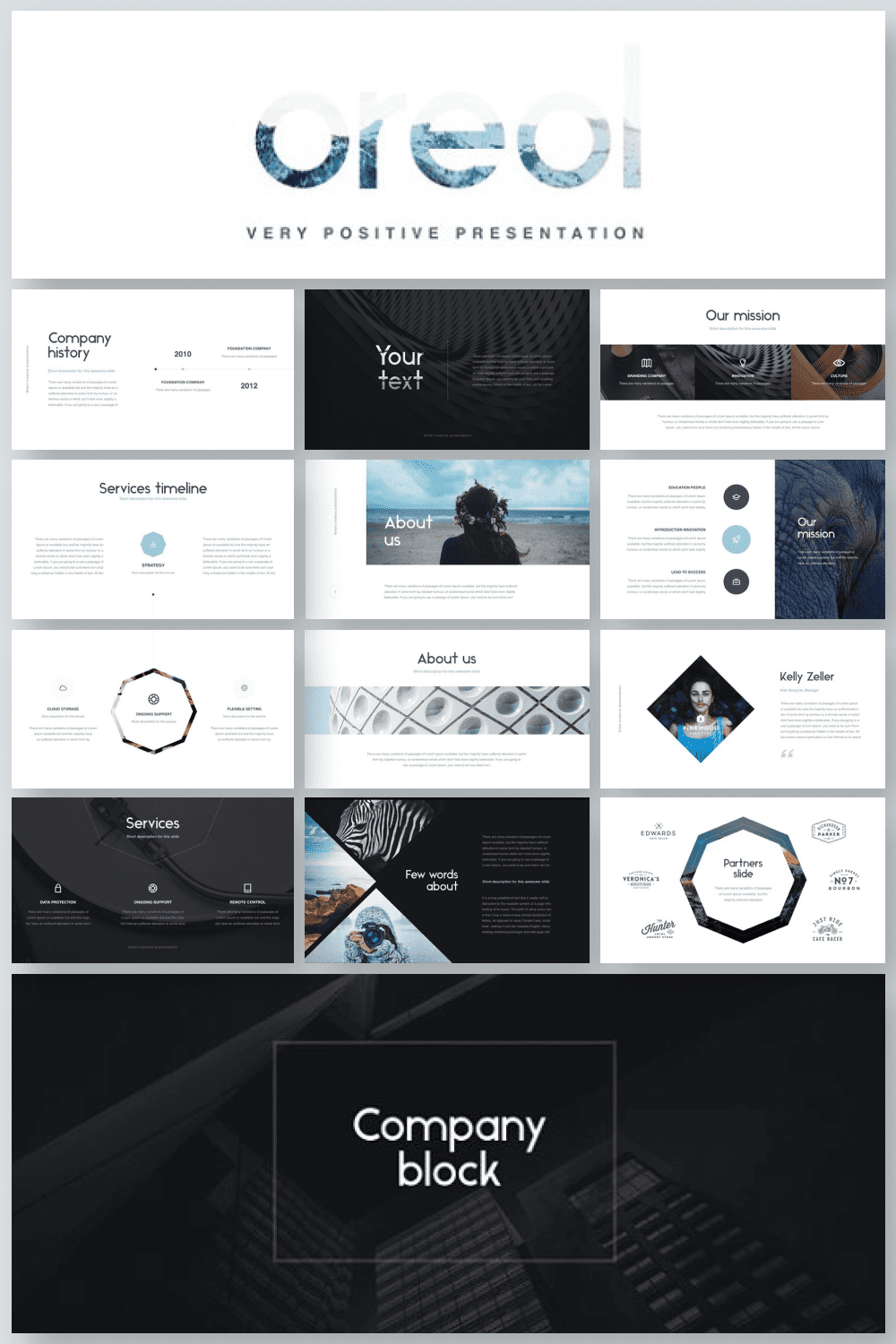 Creative color combinations - black, white and blue. This is a great presentation composition.