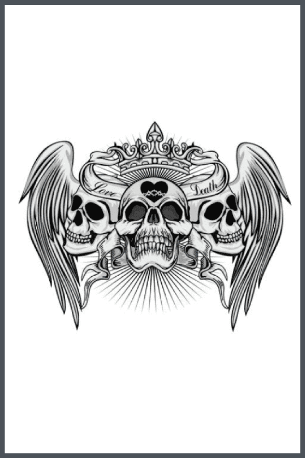 These are three skulls in black and white style that will look beautiful as a tattoo.